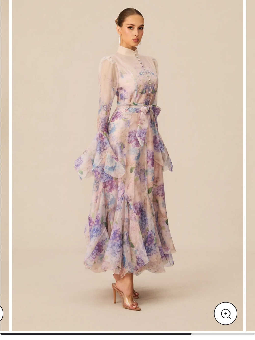 Sunfere Alessia Floral Print Ruffle Cuff Maxi Dress